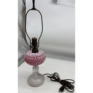 Antique Hobbs Cranberry Coin Spot Opalescent Glass Kerosene Oil Lamp Electrified